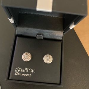 NEW 10K Rose Gold Round Pave Diamond Studs